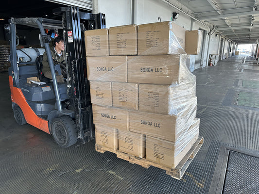 Songa clothes on a forklift
